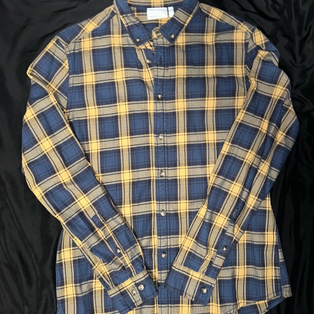 ASOS Navy and Mustard Plaid Casual Shirt